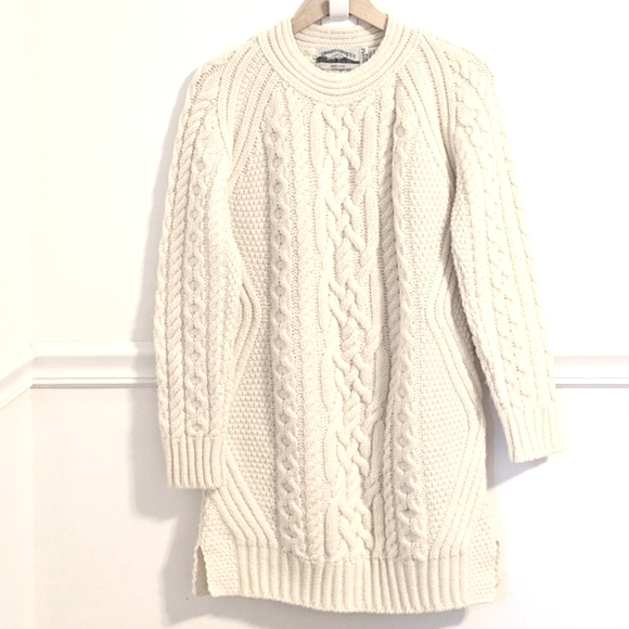 Aran Crafts Sweaters - Aran Crafts Irish Fisherman Long Tunic Sweater Merino Wool Ivory Cable Knit